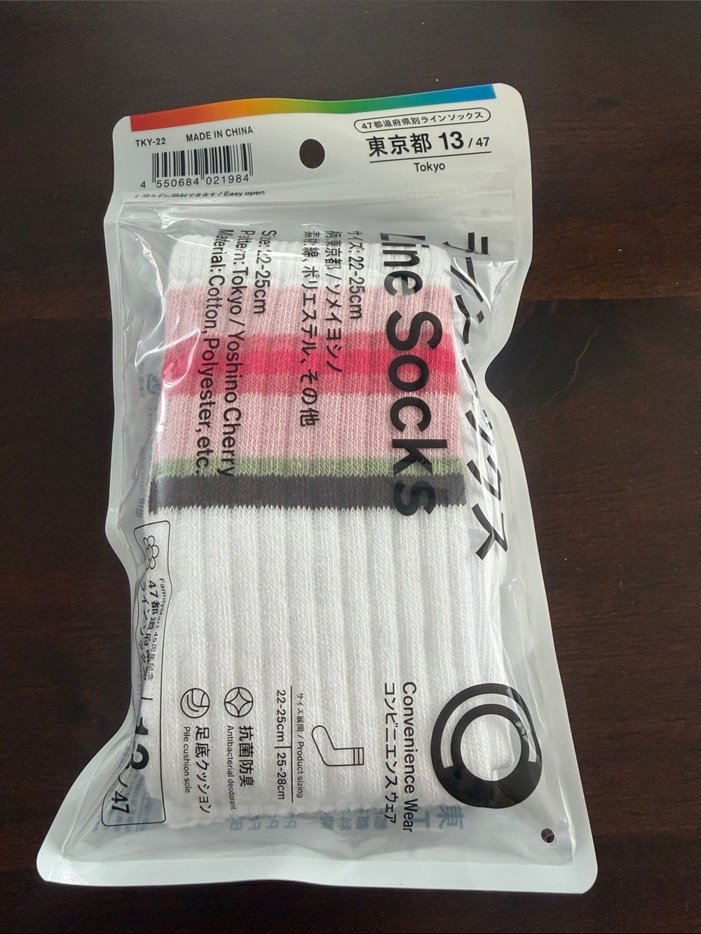 Line Socks White Crew Socks with Pink & Green Stripes